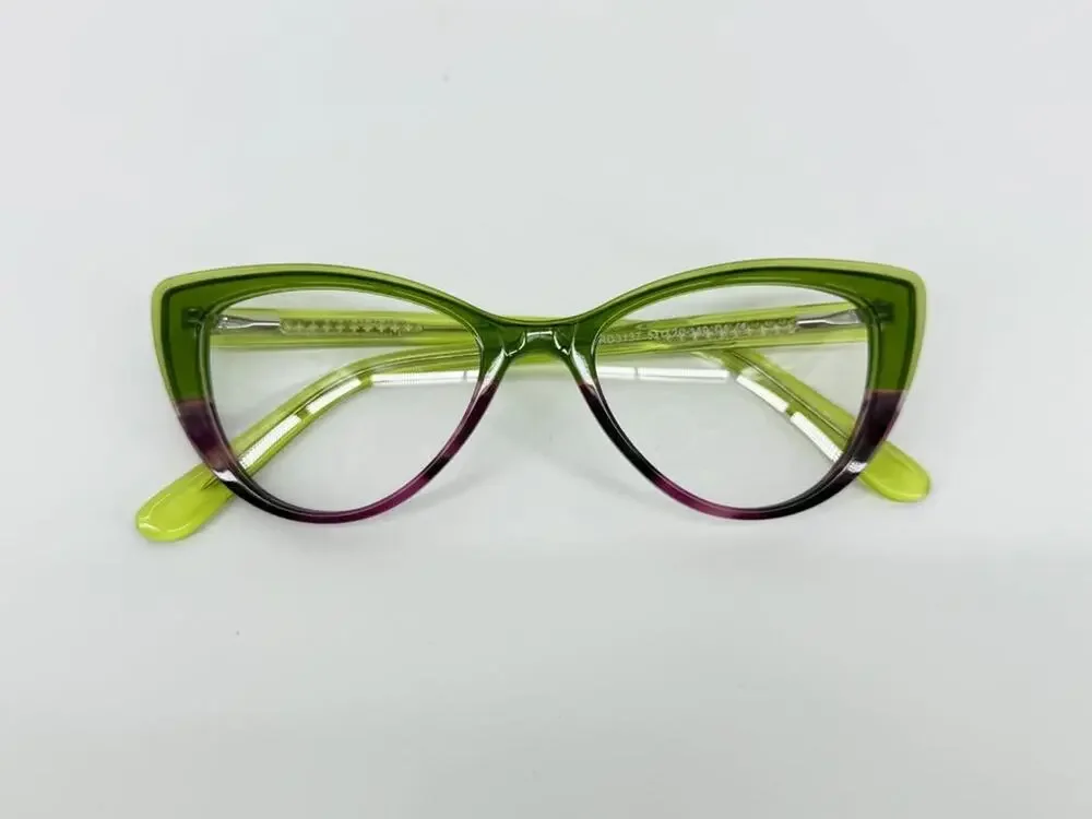Green & Purple CatEye Acetate Eyeglasses Frames w/ Clear Lenses